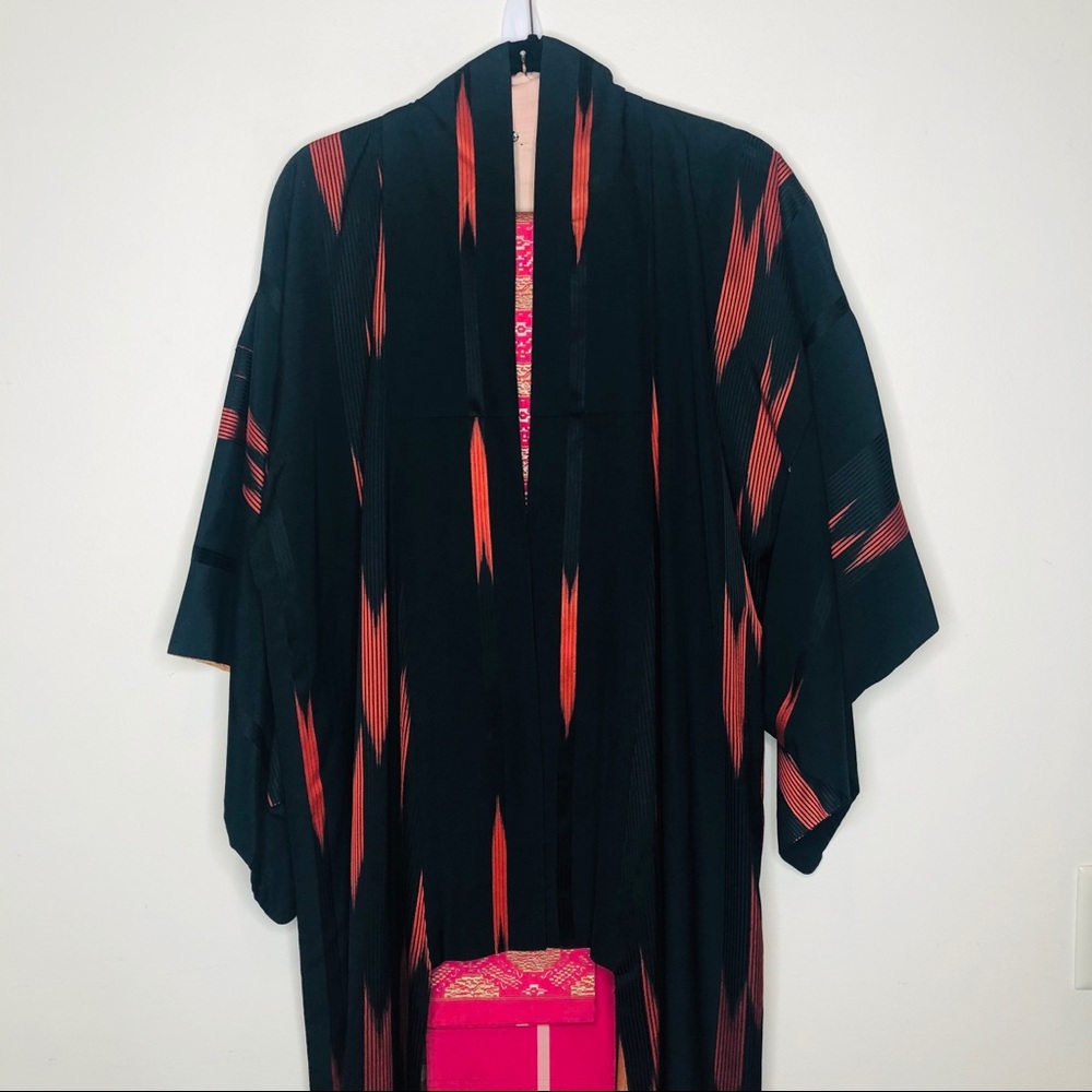 Vintage Silk Kimono Robe With Ceremonial Sash XL